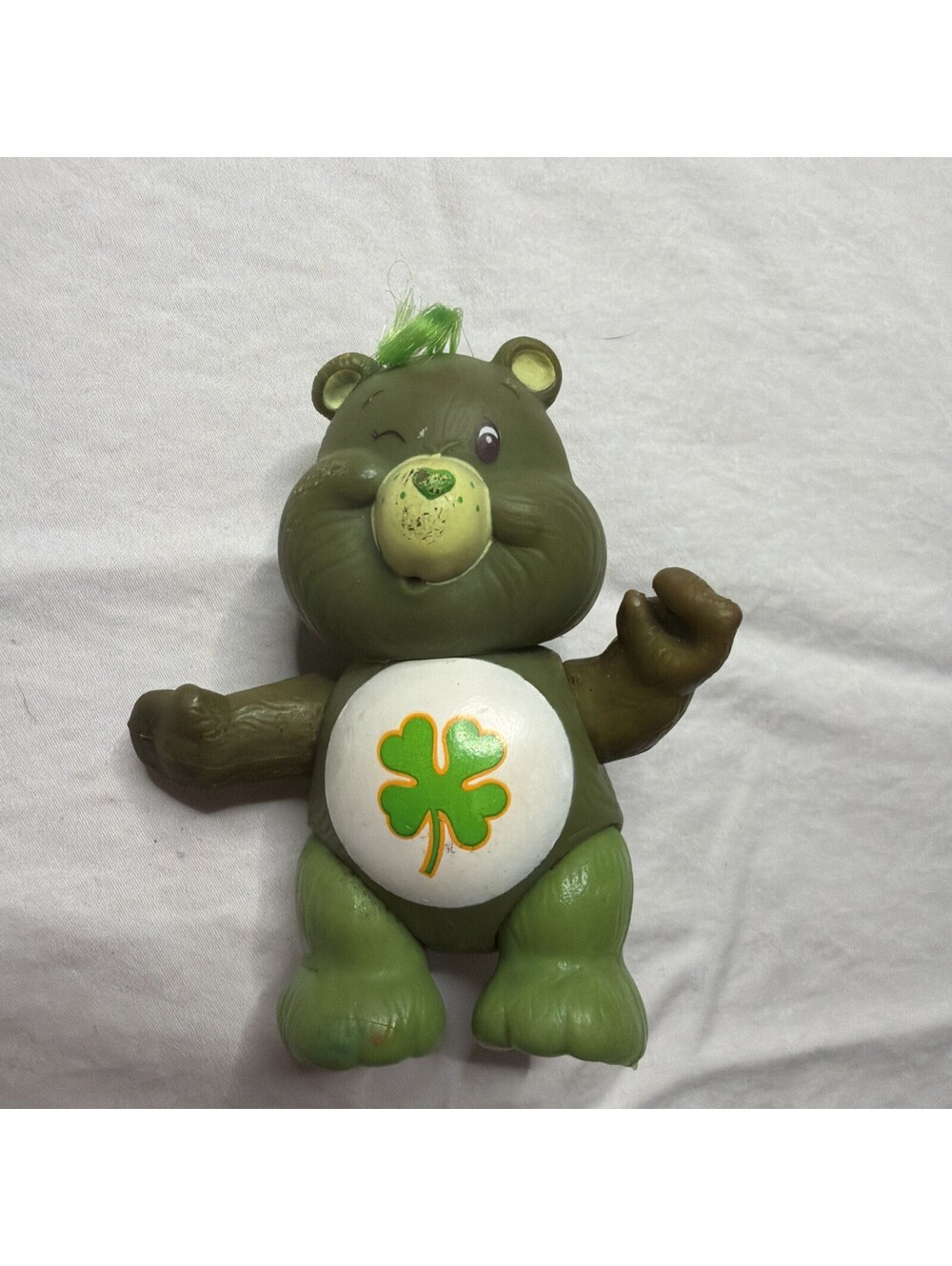 Vintage Care Bears 80s Good Luck Bear Figure Green Clover-discolored—#370